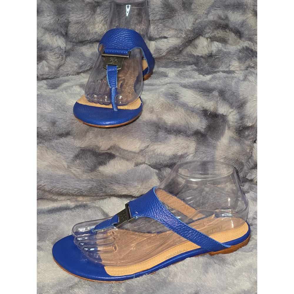 Brooks Brothers‎ Womens Royal Blue Pebbled Leather T-Strap Thong Sandals Size 7